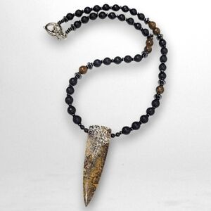 Hand Crafted Onyx 22" Necklace Ocean Jasper Spear Pendant